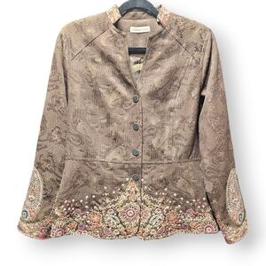 Vintage Coldwater Creek Brown Embroidered Paisley Women's Jacket Size 6